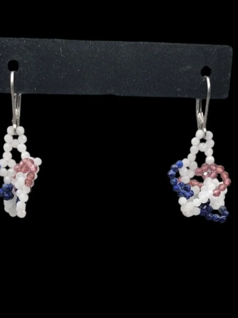 BBJ Sterling Silver Patriotic Red White Blue Beaded Rope Necklace Earrings Set